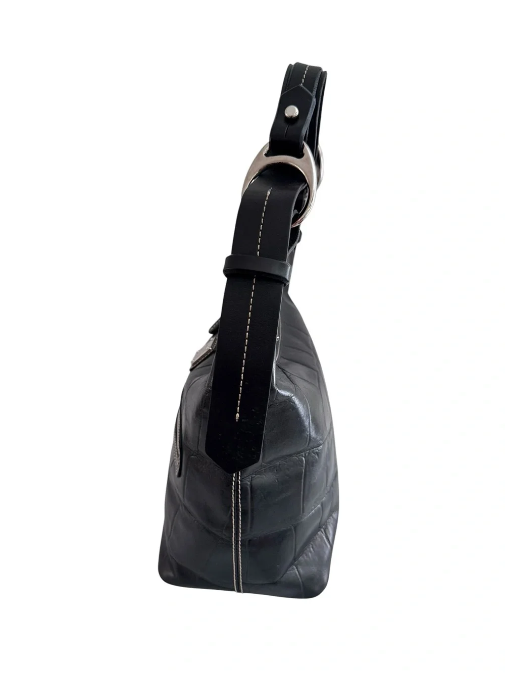 Dooney & Bourke Black Croc Embossed Leather Hobo Shoulder Bag